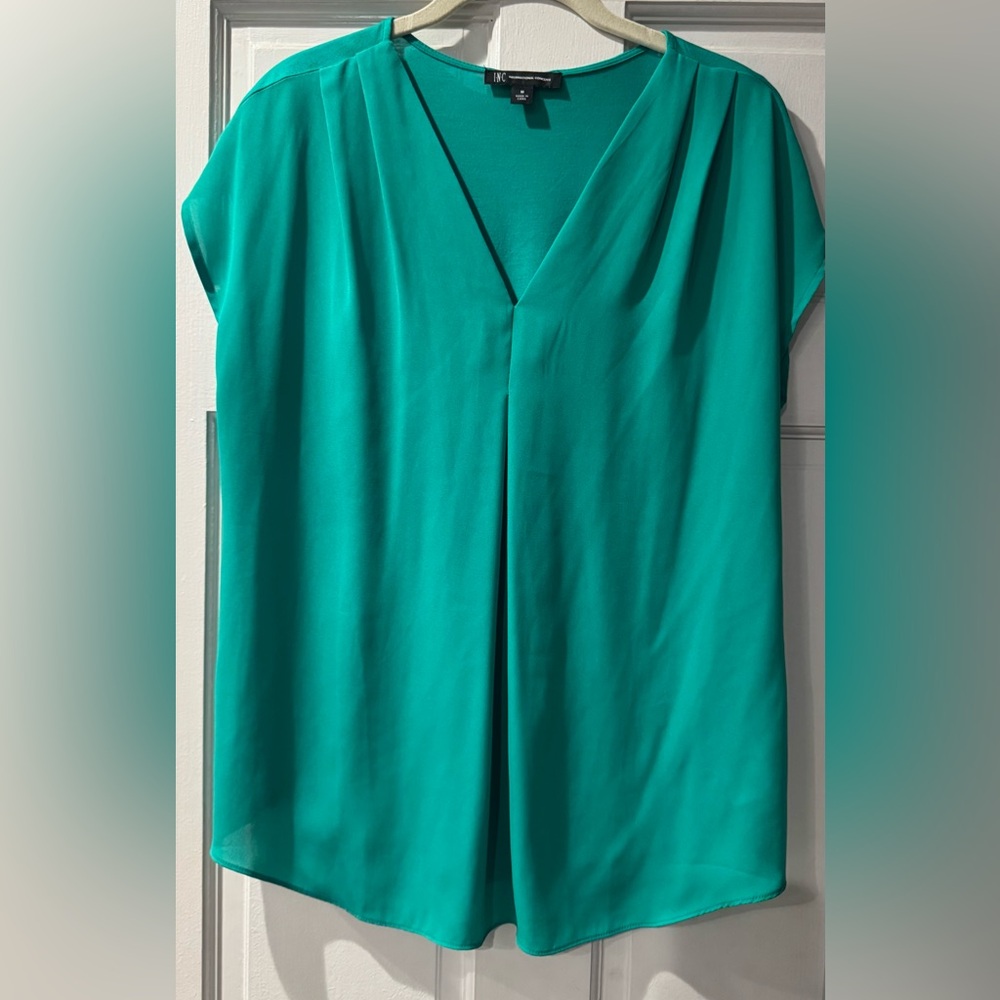 INC Mixed Media V Neck Blouse Top M